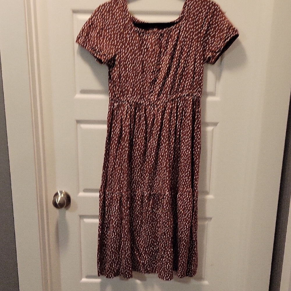 Carter's White and Brown Casual Sundress with Scoop Neck and Short Sleeves